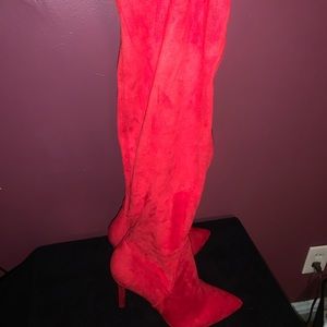 Over the knee red suede boots